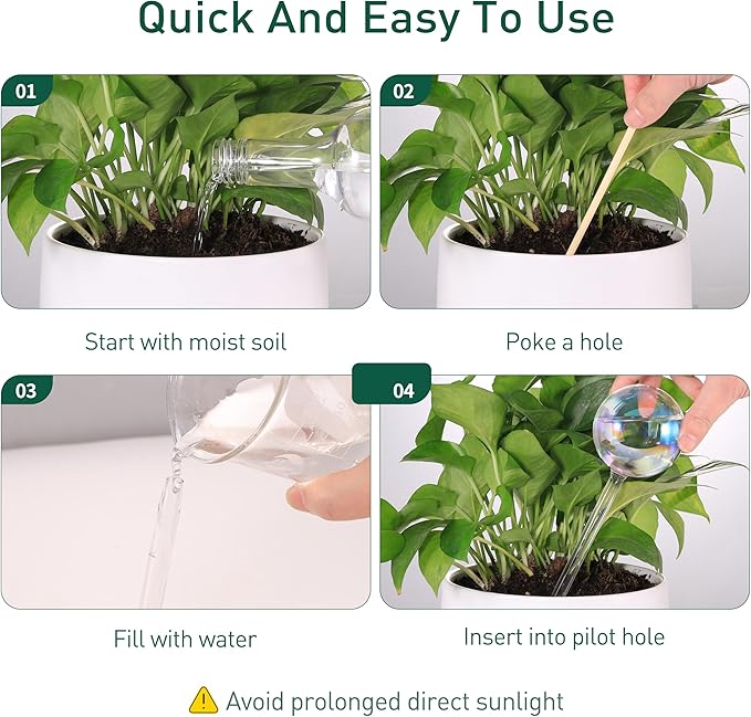 Large Extra-Thick Clear Glass Plant Watering Globes, Rainbow Gradient Self Watering Devices for Indoor & Outdoor Plants, Automatic Waterer Spikes, Perfect for Daily or Vacation Use, 4-Pack