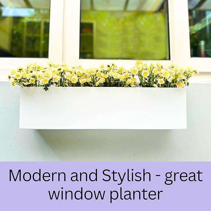 LaLaGreen Wall Planters (30 Inch, 2 Pack) White Carbon Steel Metal Hanging Flower Pots, Long Rectangular Wall Mount Window Box Planter for Succulents, Floating Shelf Outdoor Fence Deck Garden Decor