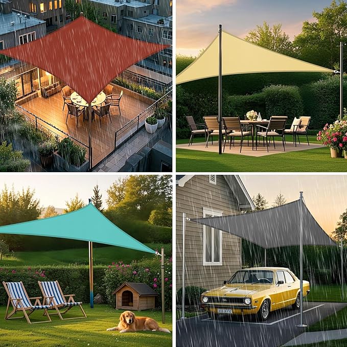 Artpuch Waterproof Sun Shade Sail, 10'x10' Cream Rectangular, UV Resistant Rain Canopy, Curved Edges Shade Cloth for Outdoor Patio, Deck, Yard (Customizable)