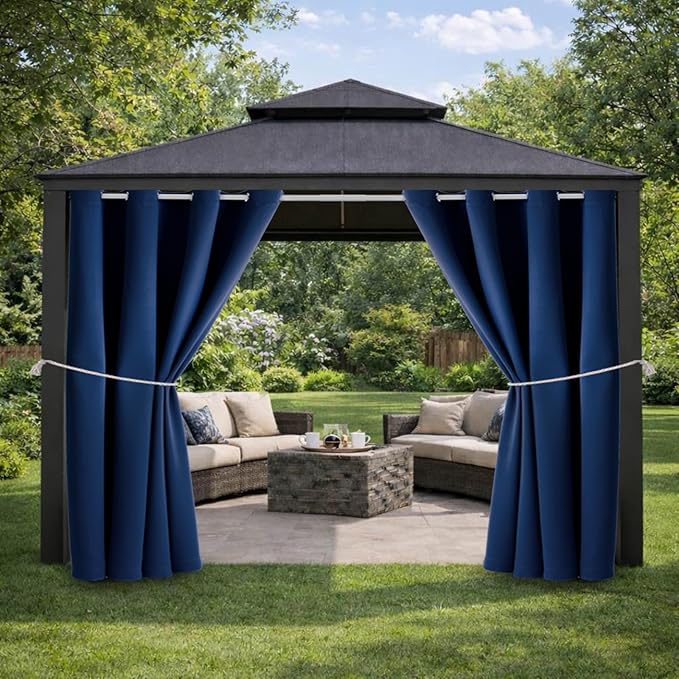 DIVA EN CAMINO DEC Outdoor Patio Curtain Waterproof Darkening Thermal Insulated Indoor Curtains for Bedroom, Porch, Living Room, Pergola, Cabana, W52 x L95, Navy, Set of 2 Panels