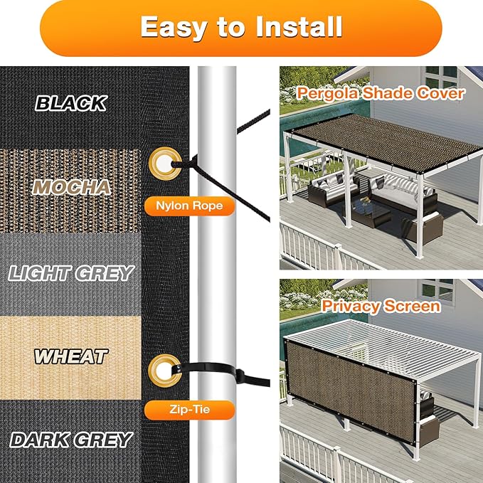 Artpuch Outdoor Pergola Shade Cover 5x18 FT Sun Shade Cloth with Grommets Mocha 90% UV Protection Canopy Patio Privacy Screen (Customized Available)