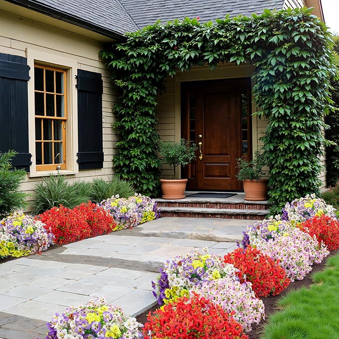 24 Bundles Artificial Pansy Flowers for Outdoor, Faux Silk Pansies Spring Flowers Outside for Planter Front Door Porch Patio Yard Window Box Home Decor (Purple, Yellow, White,Red)