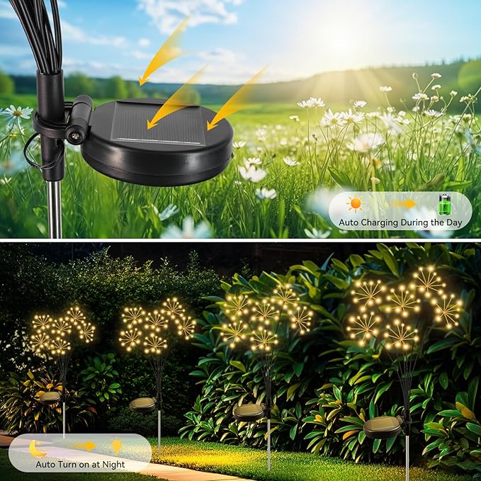 Solar Garden Lights 6 Pack Waterproof Swaying Starburst Light Solar Outdoor Lights for Yard Patio Walkway Pathway Party Wedding Decoration, Unique Gifts for Women, Warm White