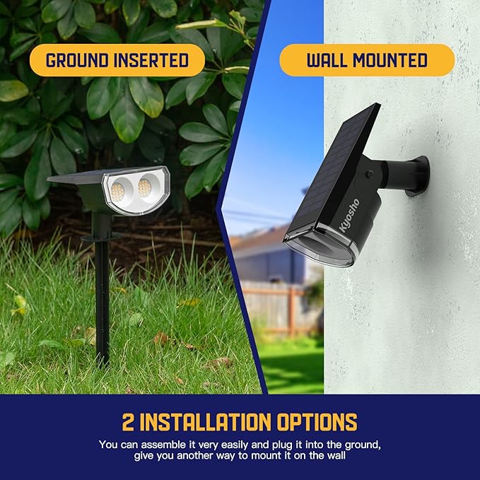 Kyosho Solar Spot Lights Outdoor, IP67 Waterproof 38 LED Solar Powered Landscape Spotlights for Yard, Garden, Driveway, Walkway, Auto On/Off, 3 Modes, 6 Pack