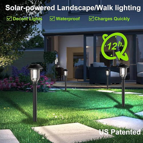 12 Pack Solar Lights Outdoor, 6000K Bright Solar Pathway Lights for Outside, Auto On/Off Waterproof Solar Powered,Landscape Lighting for Walkway, Yard, Path, Driveway, Garden