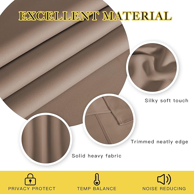 NICETOWN Blackout Curtain Drape for Bedroom - Grommet Noise Reducing Thermal Insulated Solid Room Darkening Window Treatment for Flat/Apartment (1 Panel, Cappuccino, 66 x 66 Inch)