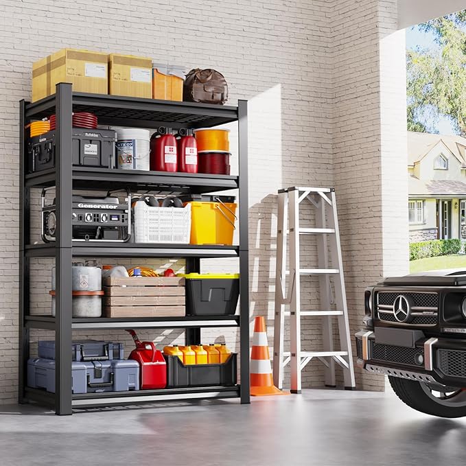 Set of 4 71"H Garage Shelving-3000LBS 5 Tier Storage Shelves,Adjustable Heavy Duty Metal Shelving Unit and Storage Large Wire Rack,Utility Steel Shelf For Shop Warehouse Industrial Pantry 71"x35"x16"