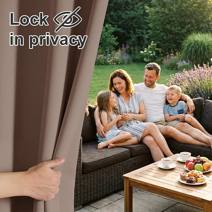 RYB HOME Outdoor Curtains for Patio Waterproof Block Sunlight Thermal Insulated Privacy Assured Thick Outside Curtains for Deck, Balcony, Pool, W52" x L63", Mocha, 1 Panel