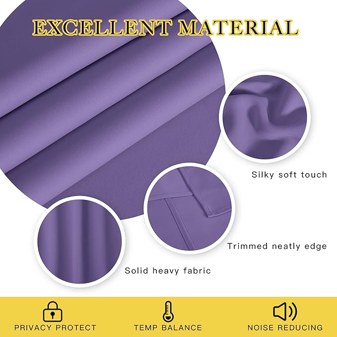 NICETOWN Lilac Purple Blackout Curtains for Bedroom/Living Room 132 Inch Length - Thermal Insulated Room Darkening Grommet Top Window Curtains (100 by 132 - Inch, 1 Panel)