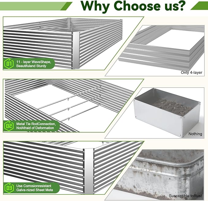 2 Pack Tall 6x3FT Raised Beds for Gardening, Corrugated Galvanized Steel Raised Garden Bed, Outdoor Metal Above Ground Garden Bed for Vegetables and Flowers(Rectangular)