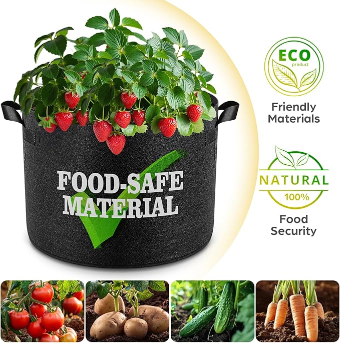 5 Pack 5 Gallon Grow Bags, Thickened Nonwoven Fabric Planter Pots with Handles, Heavy Duty 300G Garden Pots for Tomato, Potato and Vegetable