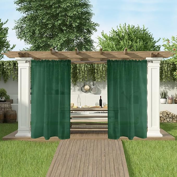 SpaceDresser Waterproof Outdoor Sheer Curtains for Patio - 4 Panels Rod Pocket Indoor Voile Sheer Curtain for Living Room,52W x 120L inch,Foliage Green