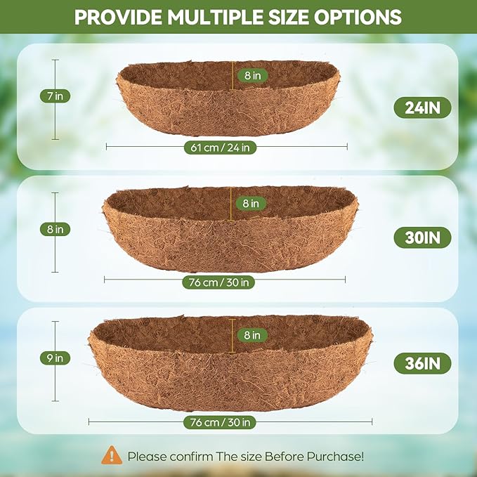 3Pcs Trough Coco Liner 24" Coco Coir Liners for Planters, Liners for Window Boxes Liners, Wall Basket Planters, Railing Hanging Baskets, Garden Planter Baskets