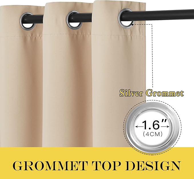 NICETOWN 72 inch Sliding Door Curtain for Bedroom, Grommet Thermal Insulated Window Treatment Room Darkening Sound Reducing for Home Office, Biscotti Beige, 1 Panel, W100 x L72