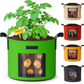 10 Gallon Potato Grow Bags: Set of 5 Colorful Gardening Supplies Fabric Pots with Harvest Window Reinforced Handles - Planting Container for Vegetable Tomatoes Carrot Flowers Balcony Patio Use