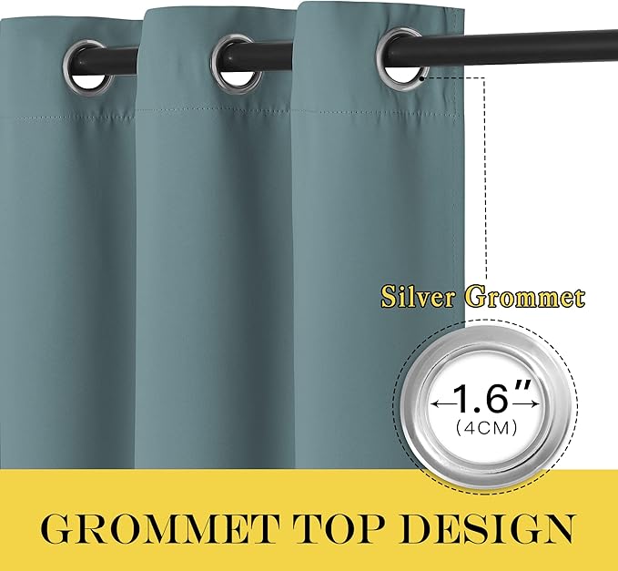 NICETOWN Blackout Greyish Blue Curtain for Living Room - Grommet Solid Thermal Insulated Sound Dampening Doorway Window Curtain Drape for Bedroom/Sliding Door (1 Panel, W66 x L84)