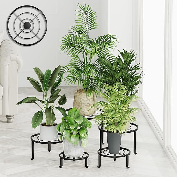 5 Pack Metal Plant Stand Indoor Outdoor Heavy Duty Rustproof Iron Flower Pot Stand Holder for Multiple Plants, Potted Holder Display Flower Shelf