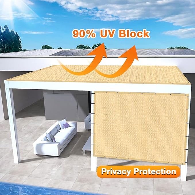 Artpuch Outdoor Pergola Shade Cover 4' X 20' Sun Shade Cloth with Grommets, 90% UV Protection Canopy Patio Privacy Screen (Customized Available) GN107, Wheat