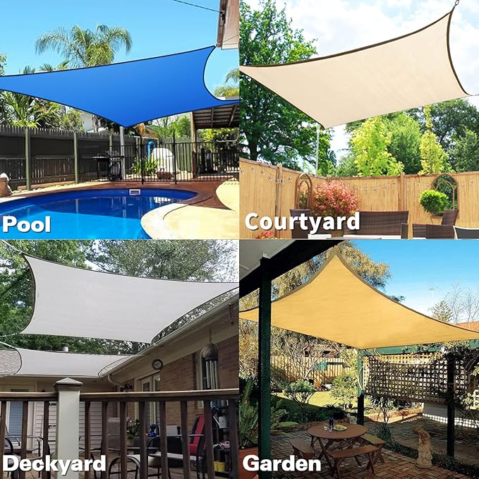 KANAGAWA Sun Shade Sail 12'x16' Sand Rectangle UV Block Canopy Awning Shelter Fabric Cloth Screen for Outdoor Patio Garden Backyard Activities