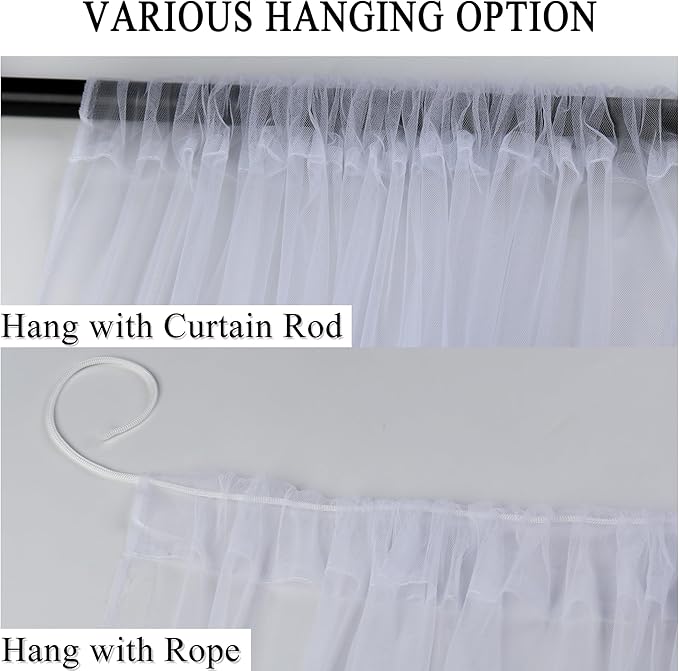 Patio Screen Mesh Outdoor Curtains Waterproof Sheer Lightweight Bug Netting for Porch Gazebo Garden Party Wedding Backdrop, White, W 125 x L 108 inch per Panel, 2 Panels
