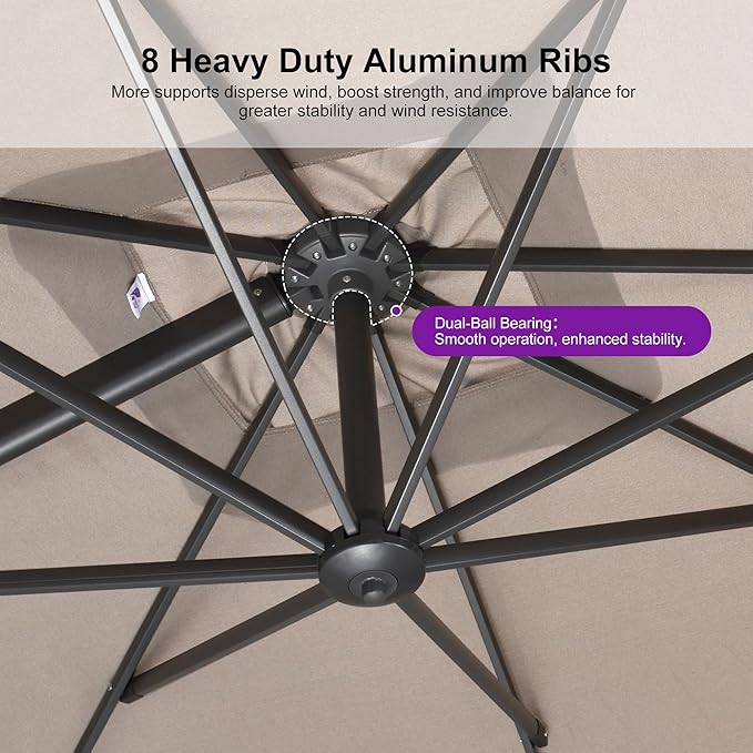 PURPLE LEAF Patio Umbrella 8' X 8' Rectangle Cantilever Umbrella Large Aluminum Outdoor Umbrellas with 360-degree Rotation & UPF40+ Premium Fabric for Deck Pool Garden Yard, Sand Dune