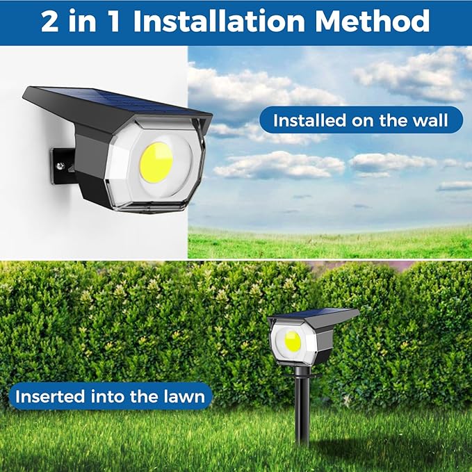 Peasur 1 Pack Solar Spot Lights Outdoor, Solar Spotlights Outdoor Waterproof 2-in-1 Auto On/Off Landscape Lighting for Outside Yard Wall Garden Pathway