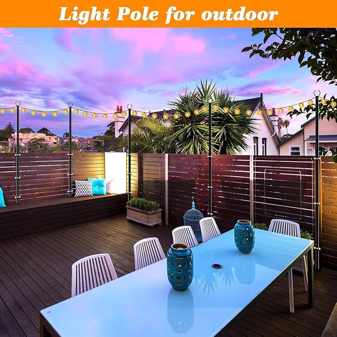 10 Pack String Light Poles,10 Ft Light Poles for Outside String Lights,Outdoor Lights Pole with Fork,Metal Poles Stand for Patio Deck Backyard (10FT 4 Pack)