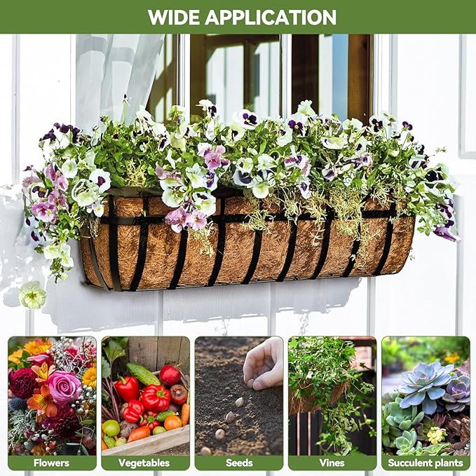 3Pcs Trough Coco Liner 24" Coco Coir Liners for Planters, Liners for Window Boxes Liners, Wall Basket Planters, Railing Hanging Baskets, Garden Planter Baskets