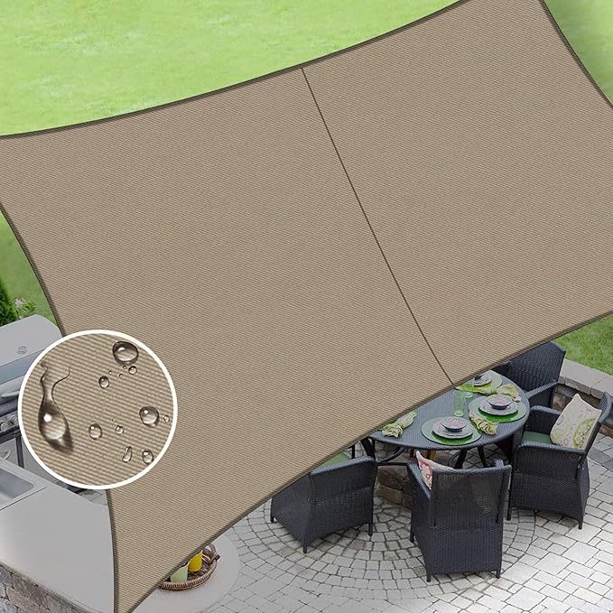 LOVE STORY Rectangle 8'x9' Waterproof Sun Shade Sail Canopy UV Block for Outdoor Patio Backyard Carport,Taupe(We Make Custom Size)