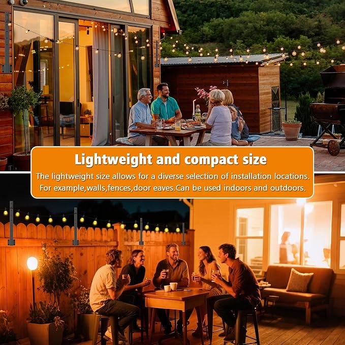 AILBTON 2.6Ft String Light Poles 10 Pack,Light Poles for Outside Lights,Outdoor with Fence Brackets Hanging Lights,Metal Stand Deck Patio Backyard