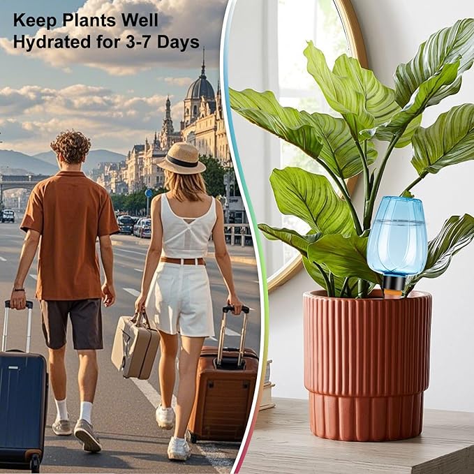 8 Pcs Plant Watering Globes Self Watering Planter Insert Plants Top Fill Water Device Plastic Water Bulbs Slow Release Terracotta for Plants, Multicolor