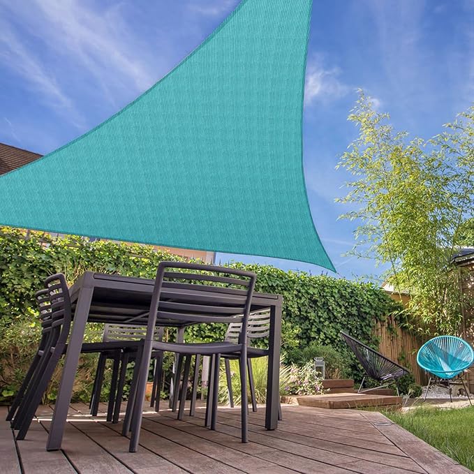 E&K Sunrise 27' x 27' x 27' Sun Shade Sail Triangle Canopy Shade Cover UV Block for Patio Backyard Garden Outdoor (Turquoise)