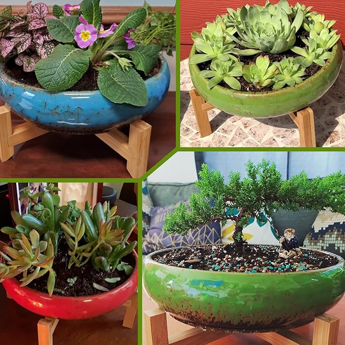ARTKETTY Large Succulent Pots with Drainage 10 inch Succulent Planters with Planting Tools Set & 2.2lb Mix Pebbles - Ceramic Bonsai Pot for Indoor Succulent Plants Cactus Flower Planter