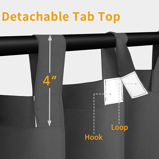 Easy-Going Outdoor Patio Curtains Detachable Tab Top Windproof Weatherproof Curtain for Cabana, Porch, Pergola and Gazebo, Tab Bottom Drape, 2 Panels, 110W x 96L inch, Gray