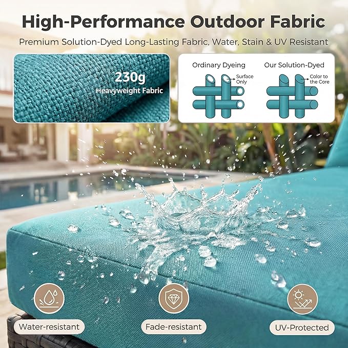 NICESOUL 29.3'' High-Back Outdoor Patio Furniture Set with Firepit Propane & Natural Gas, Oversized Deep Seat Rattan Conversations for Tall People, 7 Piece Couches, 2 Color Cushions Turquoise & Grey
