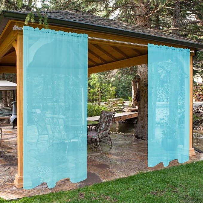 SpaceDresser Waterproof Outdoor Sheer Curtains for Patio - 4 Panels Rod Pocket Indoor Voile Sheer Curtain for Living Room,52W x 84L inch, Aqua