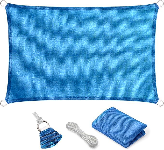 Eden's Decor Straight Flat-Edged Sun Shade Sail Rectangular 17' x 22' Blue UV-Blocking Outdoor Canopy Fabric Cloth Awning for Pergola Patio Garden Backyard Custom Size