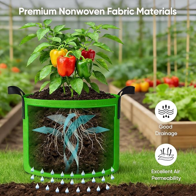 15 Gallon Potato Grow Bags: Set of 5 Colorful Gardening Supplies Fabric Pots with Harvest Window Reinforced Handles - Planting Container for Vegetable Tomatoes Carrot Flowers Balcony Patio Use