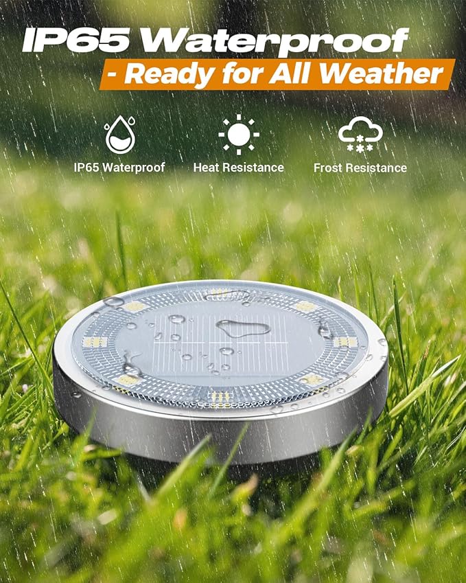 btfarm 2 Pack Solar Lights Outdoor, 8 LED Solar Ground Lights IP65 Waterproof Flat Solar Disc Light, Pathway Lights for Garden Lawn Patio Yard Path Landscape, Cool White