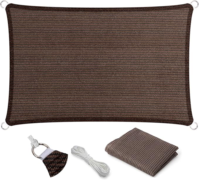 Eden's Decor Straight Flat-Edged Sun Shade Sail Rectangular 16' x 21' Brown UV-Blocking Outdoor Canopy Fabric Cloth Awning for Pergola Patio Garden Backyard Custom Size