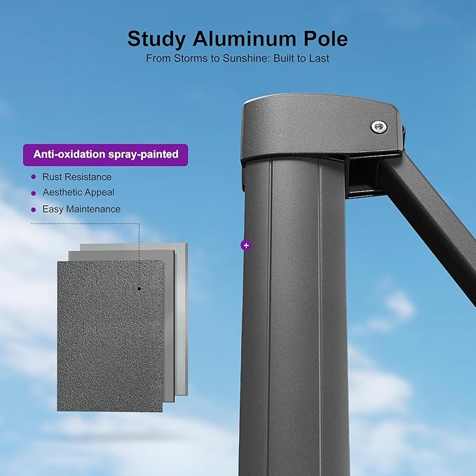 PURPLE LEAF Patio Umbrella 10' X 10' Rectangle Cantilever Umbrella Large Aluminum Outdoor Umbrellas with 360-degree Rotation & UPF40+ Premium Fabric for Deck Pool Garden Yard, Mist Grey