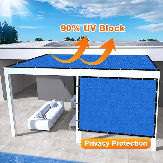 Artpuch Outdoor Pergola Shade Cover 8' X 16' Sun Shade Cloth with Grommets, 90% UV Protection Canopy Patio Privacy Screen (Customized Available) GN107, Blue