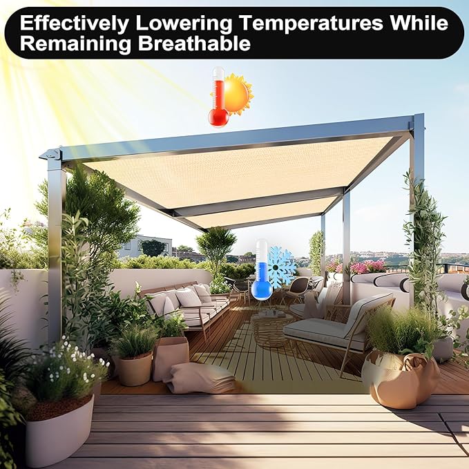 Artpuch 90% Sun Shade Cloth, 12 x 12 FT Pergola Shade Cover Canopy with Grommets, Sun Screen Fabric Tarp for Patio, Outdoor, Garden, Backyard, Wheat