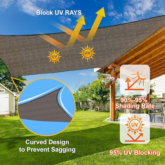 SUNLAX Sun Shade Sail 11' x 15' Brown Rectangle Canopy Sail Shade Cover UV Block Permeable Sunshade Outdoor for Patio Backyard Deck Pergola (We Make Custom Size)