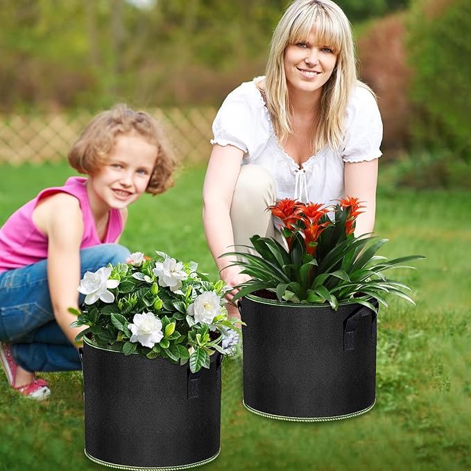 5 Gallon Fabric Grow Bags 6-Pack, Thickened Aeration Planter Bags with Handles Plant Tags Seedling Bags for Outdoor Indoor Vegetable Garden, Black
