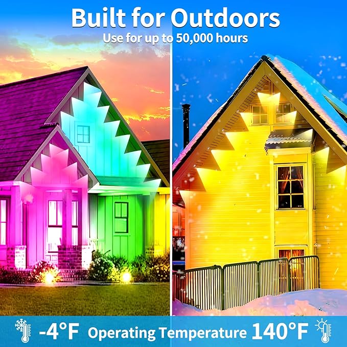Permanent Outdoor Lights,400ft RGB Outdoor Led Lights,Music Synchronised Eave Light with APP/Remote Control,Waterproof Eave Lights for Halloween,Christmas,Festivals,Parties(Two 200ft Rolls)