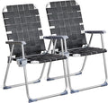 VINGLI Aluminum Patio Lawn Chairs Folding Set of 2 with Detachable Cup Holder, Webbed Beach Chair Folding Chair Outdoor Portable Camping Chair for Yard, Garden