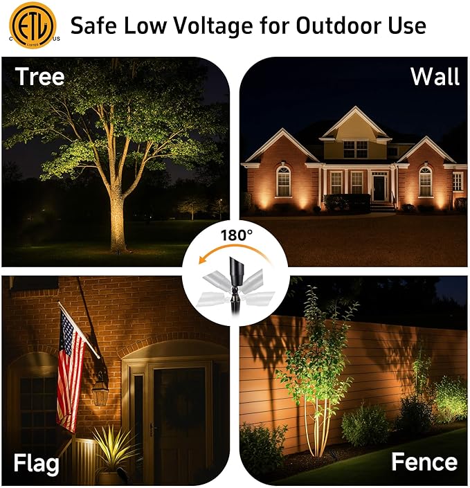 Gardenreet Solid Brass Spot Lights - Black Low Voltage Landscape Spotlight Outdoor, 12V LED Uplights Wired, Waterproof Electric for Patio Wall with 2700K Warm White MR16 Bulb (6 Pack)