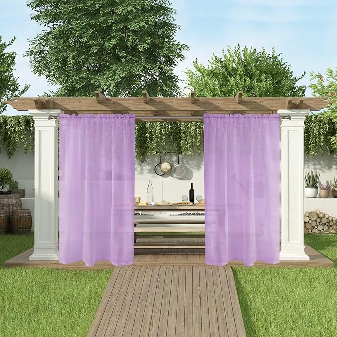 SpaceDresser Waterproof Outdoor Sheer Curtains for Patio - 2 Panels Rod Pocket Indoor Voile Sheer Curtain for Living Room,52W x 96L inch, Lavender