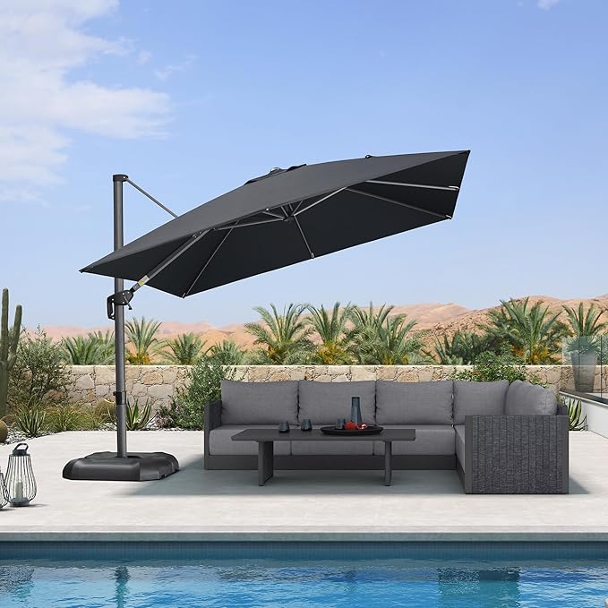 PURPLE LEAF 10 Feet Patio Umbrella Outdoor Cantilever Square Umbrella Aluminum Offset Umbrella with 360-degree Rotation for Garden Deck Pool Patio Black